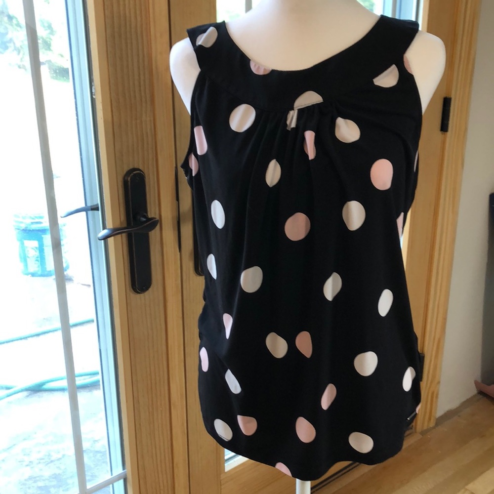 Black top with pink and white polka dots